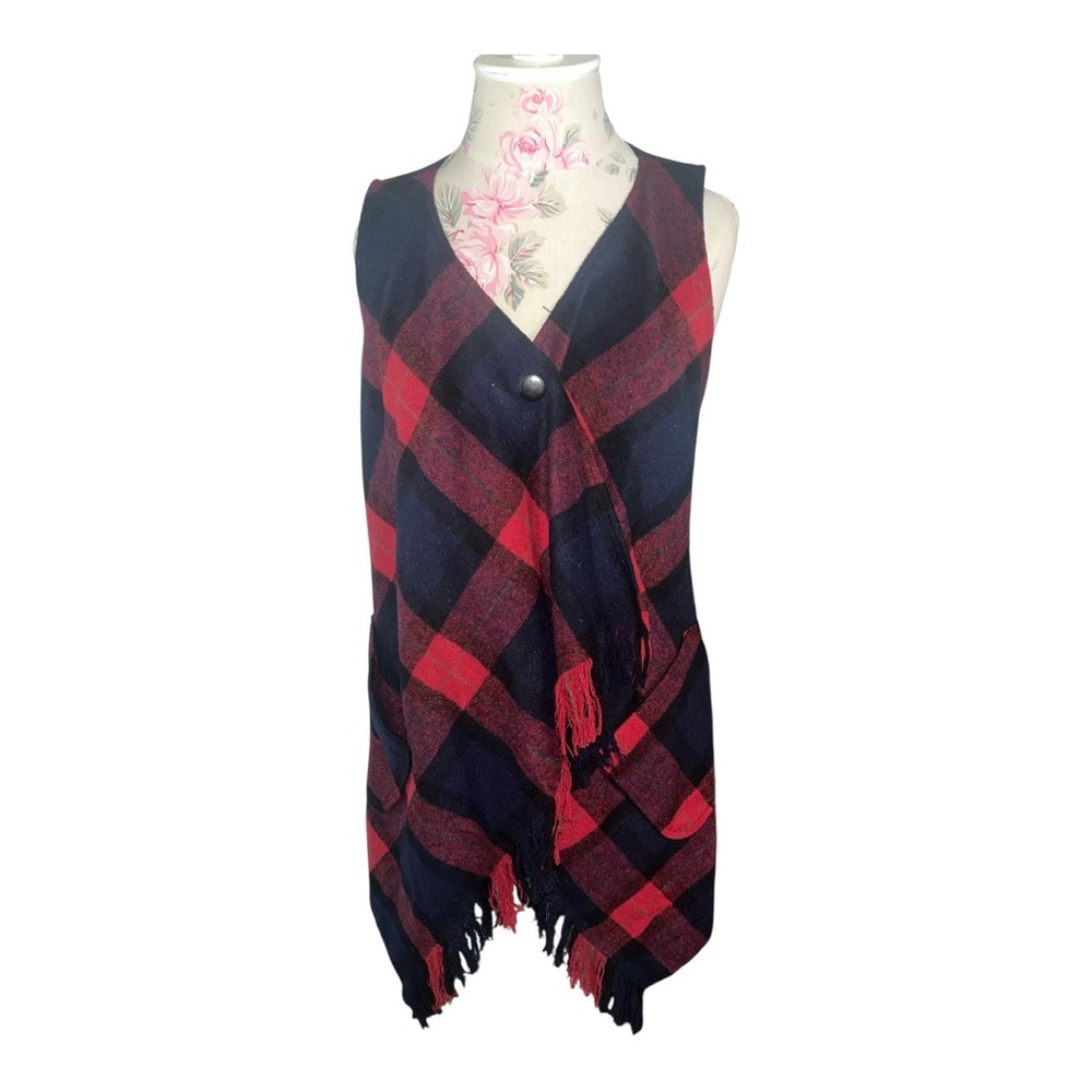 Democracy Red and Black Plaid Vest SZ S